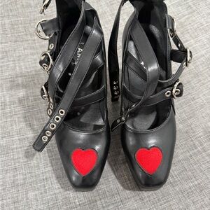 Moda Black Heels with Red Heart Accent